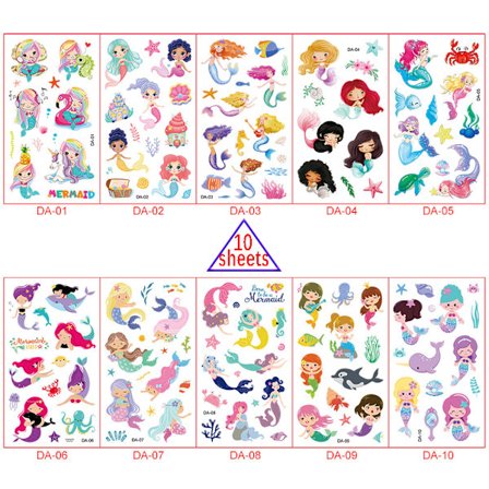Børne tegneserie tatoveringsklistermærker, Havfrue DA