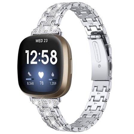Fitbit Sense / Versa 3 strass i klockarmband av rostfritt stål - Silver