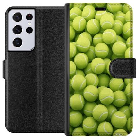 Kompatibel Tegnebogsetui til Samsung Samsung Galaxy S21 Ultra 5G Mønster af grønne tennisbolde i høj detalje, sporty motiv med gentagende tekstur o