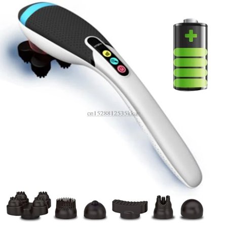 Håndholdt Elektrisk Dybvævsmassageapparat Trådløs og Genopladelig Stav - 6 Udskiftelige Hoveder 5 Hastigheder 6 Tilstande