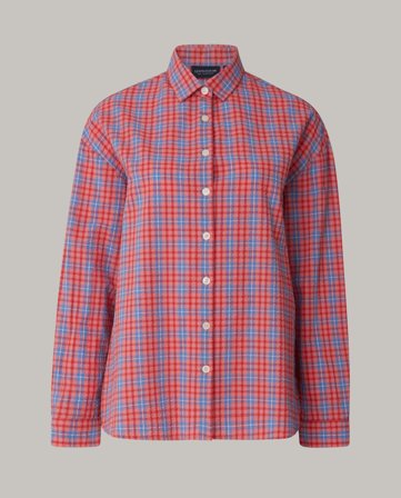 Lexington Edith Organic Cotton Seersucker Shirt, Red/Blue Check