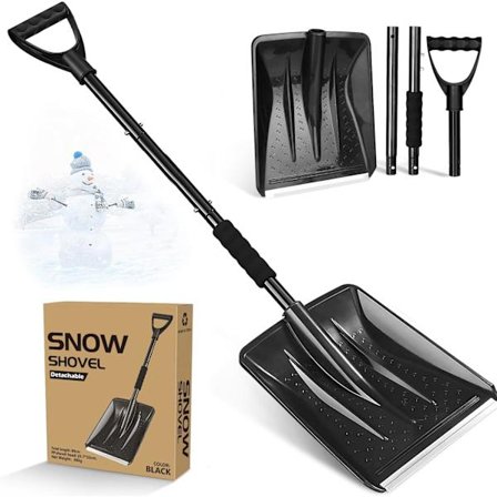 Snøskuffe, 108 cm lang, aluminiumsprofil, skyveblad, 4 avtakbare deler, justerbar og bærbar.