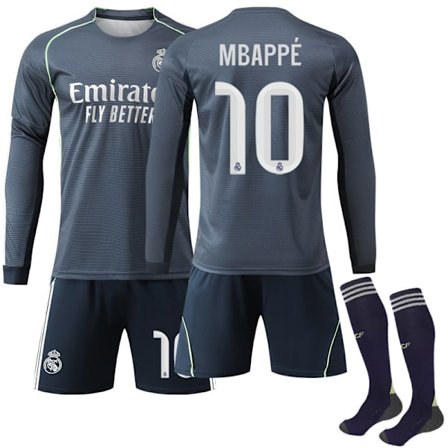 2526 Real Madrid udebanetrøje med lange ærmer til børn og voksne nr. 10 Mbappé-Perfet