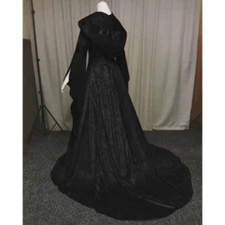 Middelaldersk Retro Gotisk Hettegenser Heksekjole Langt Skjørt Luksuriøs Festkjole For Kvinner Cosplay Vampyr Halloween Voksen Kostyme Svart black-