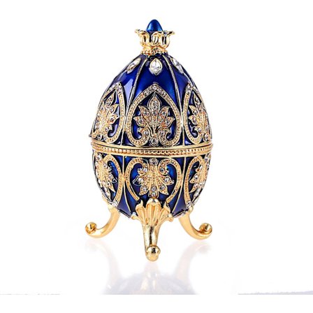 Emalje Fabergé æg, dekorativ hængslet smykkeskrin med funklende rhinsten, unik gave/pynt til hjemmets kommode fødselsdagsfest (blå)