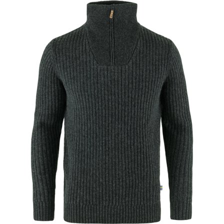 Fjällräven Herr's Övik Half Zip Knit in Dark Grey | Size: 2XL, Ull