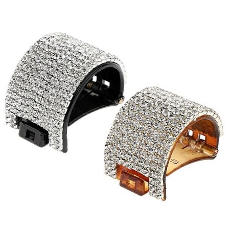 2 stk. hårklyper i plast og rhinstein, glitter oval hårklemme med tenner