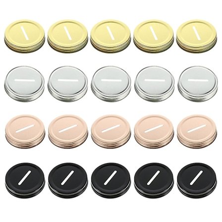 20-pack med sparbössa lock av plåt för mason burk lock DIY sparbössa lock för vattenmuggar med handtag (7.00X7.00X1.90CM, flera färger)