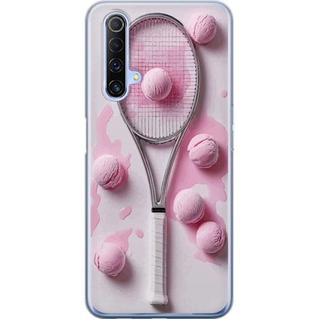Kompatibel Mobilcover til Realme Realme X50 5G Rosa glaskugler og tennisketsjer i et kreativt stillbillede med legende popfølelse og moderne design,