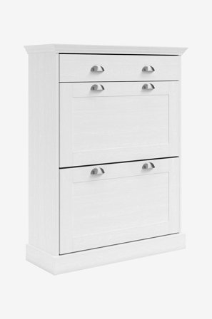 Loft24 - Motala Skoskap med 2 klaffdører og 1 skuff i furu - Hvit - Skoskap - Fra Homeroom