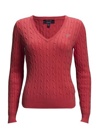 Stretch Cotton Cable V-Neck Villapaita Punainen GANT