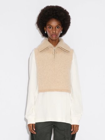 Holzweiler - Tine Knit Zip Bib - Sand Mix - Womens - One size
