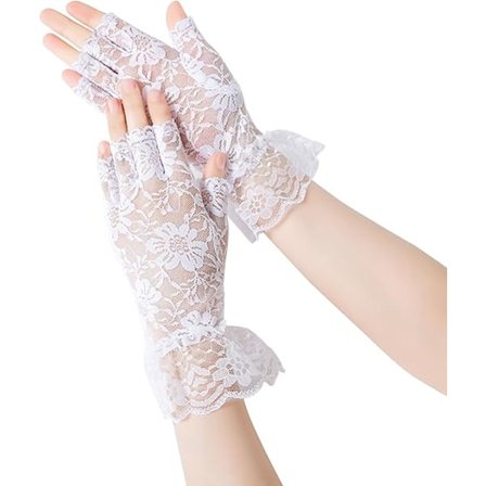 Korte blonde hansker for kvinner, solkrem fingerløse brudeblondehansker elegante sommerhansker til bryllupsmiddager, hvite