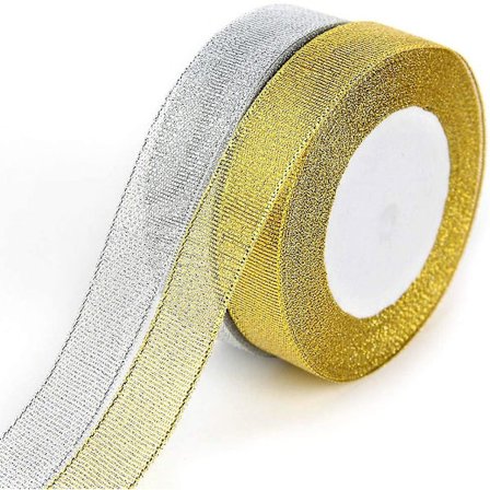 22m gavebånd 2 ruller gull sølv sløyfebånd for fiksing