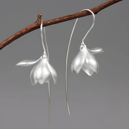 S925 Sterling Silver Örhängen Eleganta Magnolia Blomdroppsörhängen Naturligt silver