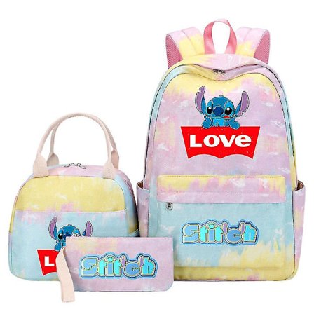 3-delars Lilo och Stitch Ryggsäcksset - Multi-ficka Rese Skolväska för Kvinnor & Män - Högkvalitativa Mochilas för Tonåringar, Casual Stil