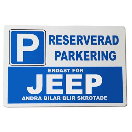 Metall plåtskylt med ' Jeep ' design - 30x20 cm skylt