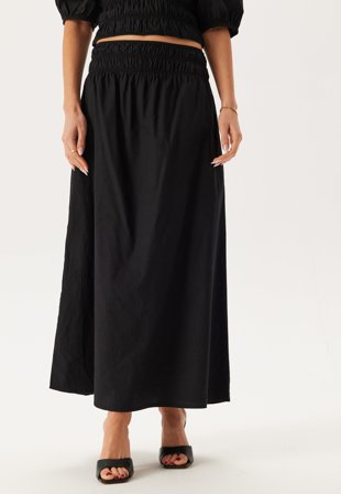 BUBBLEROOM Smock Waist Maxi Skirt Black L