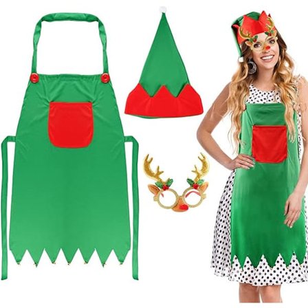 Jouluhaltija-esiliinasarja, 3 kpl, keittiötarvikkeet, jouluhaltija