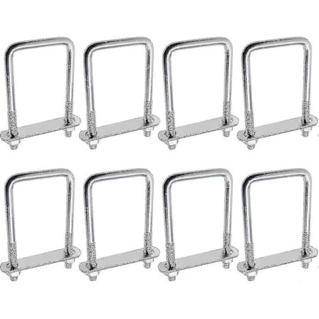 8 st Multifunktionella Kvadratiska U-bultar med Platta och Mutterhållare Trailer Takbultar 20x60x120mm M10 Gänga Silver