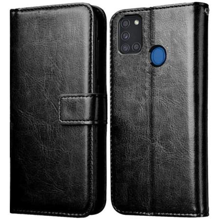 Samsung A21s Plånboksfodral Pu-läder 4-fack Svart Svart