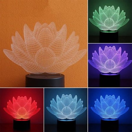 3D Lotus Zen Svart Sängbordlampa -h