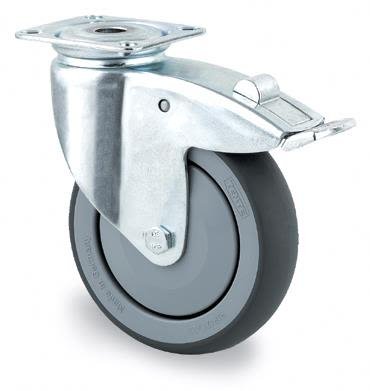 Tente 2477PJP100P50 Länkhjul termogummi, broms, platta 77x67 mm 100 mm, Arbetsbord & rullvagnar