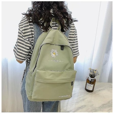 Ny Solid Ryggsäck - Skolväskor för tonårsflickor - Skolväska Nylon Daisy Tryckväska (svart)