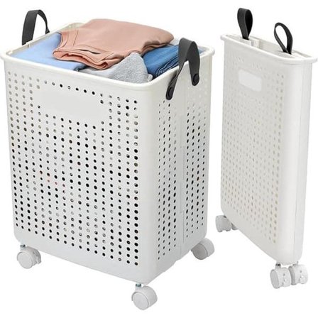 Sammenklappelig vasketøjskurv med hjul og håndtag – 55–90L opbevaringskurv til snavsetøj