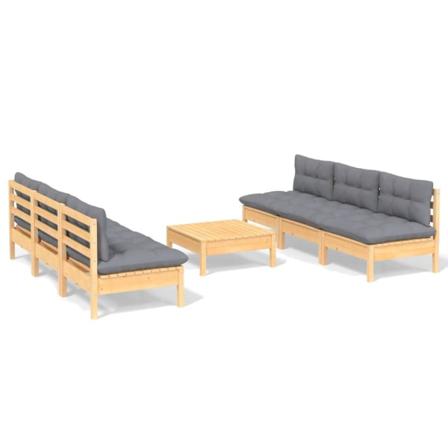 Vidaxl Loungegrupp Med Grå Dynor 7 Delar Massiv Furu Grå
