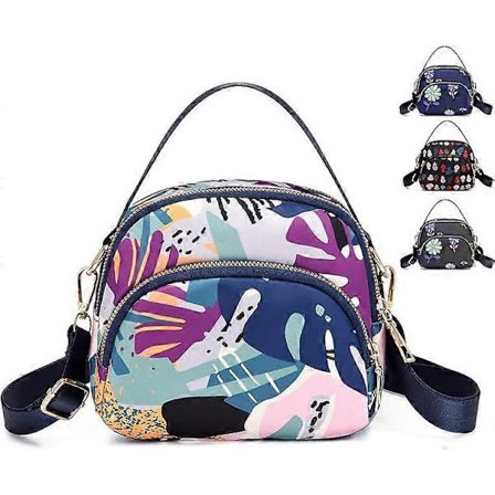Crossbody Mobilväska Dam, Nylon Plånbok Axelväska, 3 Lager Dragkedja Mobiltelefonväska med Justerbar Rem (Färgmönster)