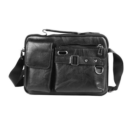 Retro PU-läderväska för män, arbetsväska för surfplatta med justerbar axelrem för resor, affärer, skola, svart