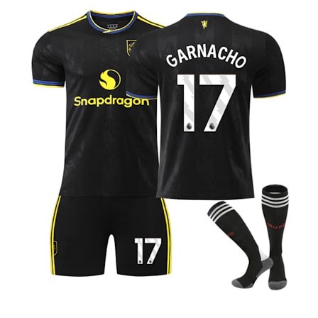 25-26 Manchester United F.C. Bortedrakt Tredje NO.17 GARNACHO Draksett Barn Voksen Fotballutstyr med Sokker