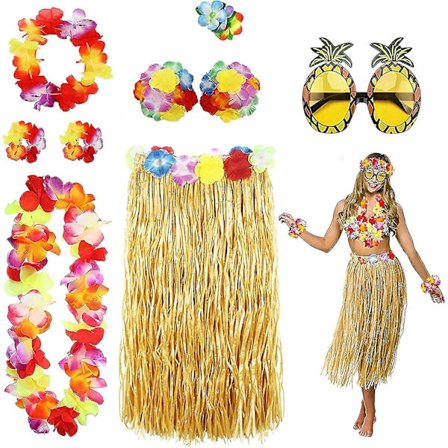 2 set 60 cm Hawaiian hula gräs kjol med ananas solglasögon blomma accessoarer-2(gul)