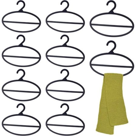 10-pak Svart Tørklædeophæng, Tørklædeholder Organizer Pladsbesparende Plastikbøjler til Tørklæder, til Hjemmebutik Tørklæder sortering Opbevaring