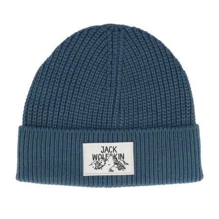 Jack Wolfskin - Blå cuff Beanie - Badge Beanie Aluminium Blue Cuff @ Hatstore