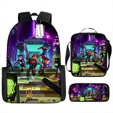 MINECRAFT Skolesekk My World Spilltilbehør Ryggsekk Tredelt Sett