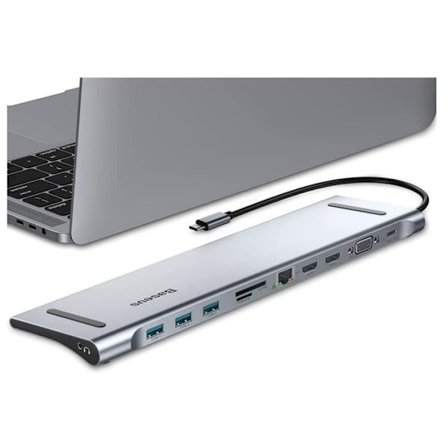 10-i-1 USB C Hub, Typ-C Adapter, 4K HDMI, 87W PD, 3 USB 3.0-portar, SD/Micro SD-kortläsare, Gigabit Ethernet, VGA
