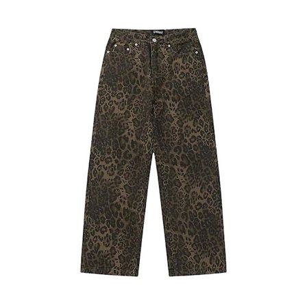 Brun Leopard Jeans Dame Denim Bukser Kvinde Oversize Brede Ben Klædninger