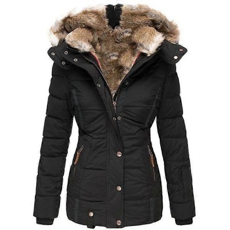 Vinterhettejakke i fuskepels for kvinner med varm bomullsfritidsklær [JSR]