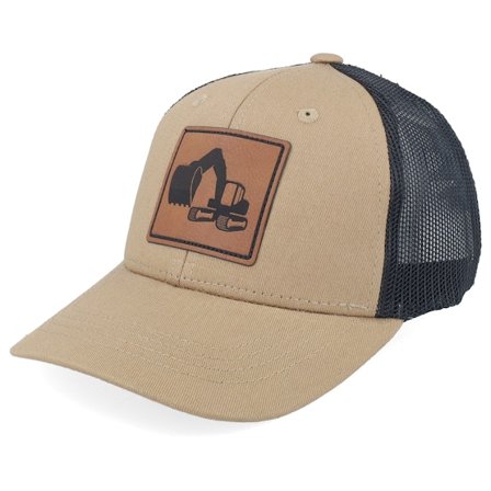 Kiddo Cap - Beige trucker Cap - Kids Excavator Engraved Box Patch Caramel/Black Trucker @ Hatstore