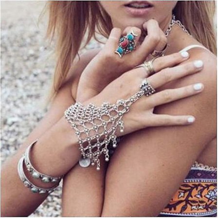 Silver Finger Ring Armband Dainty Hand Chain Armband Smycken Present Till Kvinnor Och Flickor