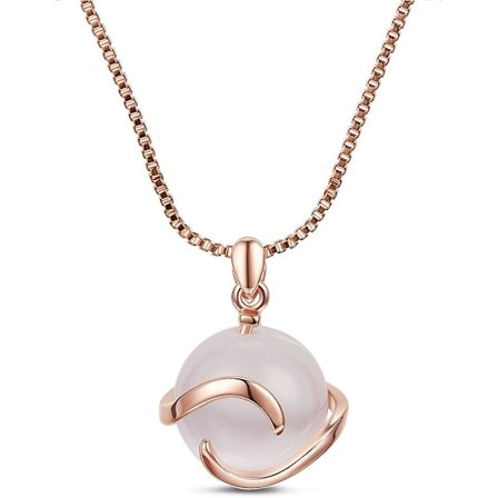 Damehalskjede med plate, massivt 925 sterlingsølv, roségull, rundt eplekattøye, platinanheng, justerbart