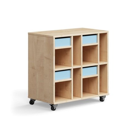 Student storage CASPER, 4 drawers, 8 compartments, birch, sky blue