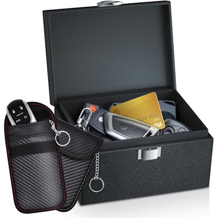 Faraday Nyckelbricka Skydd, 2-pack Faraday Väskor för Bilnycklar, RFID Signalblockerande Box för Bilsäkerhet S(Kapacitet 5-8 Nycklar) S(