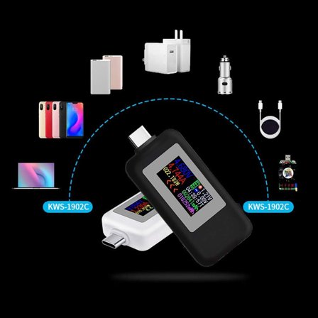 FNM Multimeter USB-C-tester - lettlest LCD-display 4-30V DC, 0-5.1A