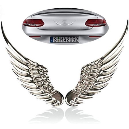 2 kpl Auton 3D Enkeli Siivet Merkit Tarrat, Auton Suuret Siivet Metalli Stereo Tarra, 4.9In Turvallisuusvaroitus Anti-Kolari Heijastavat 