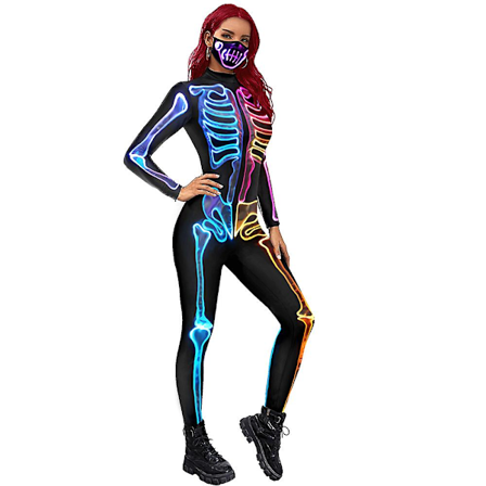 Skelettdrakt Halloween Dekorasjon Cosplay Jumpsuits Fargerik Skelett Body 3d Stretch Skinny L