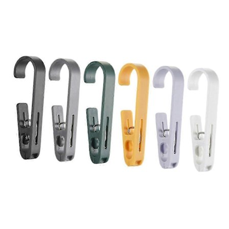 6 stk. Flerfarvede vaskeklemmer med kroge, hattebøjle, klemmer til bukser, sokker, skridsikre tørreklemmer til hjemmeorganisation