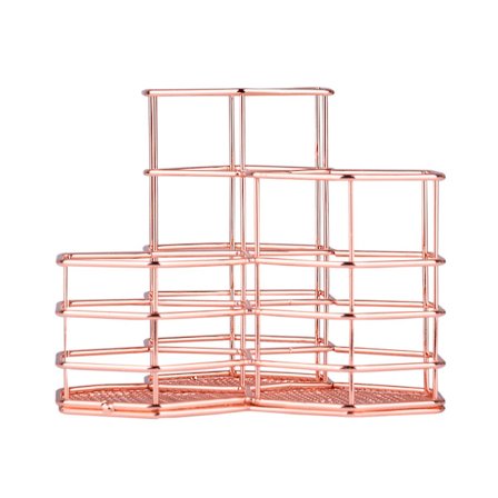 Kynäteline, 3 in 1 -työpöydän järjestäjä, keittiövälineteline, ruusukullanvärinen meikkisiveltimelle, välineteline pöytätasolle